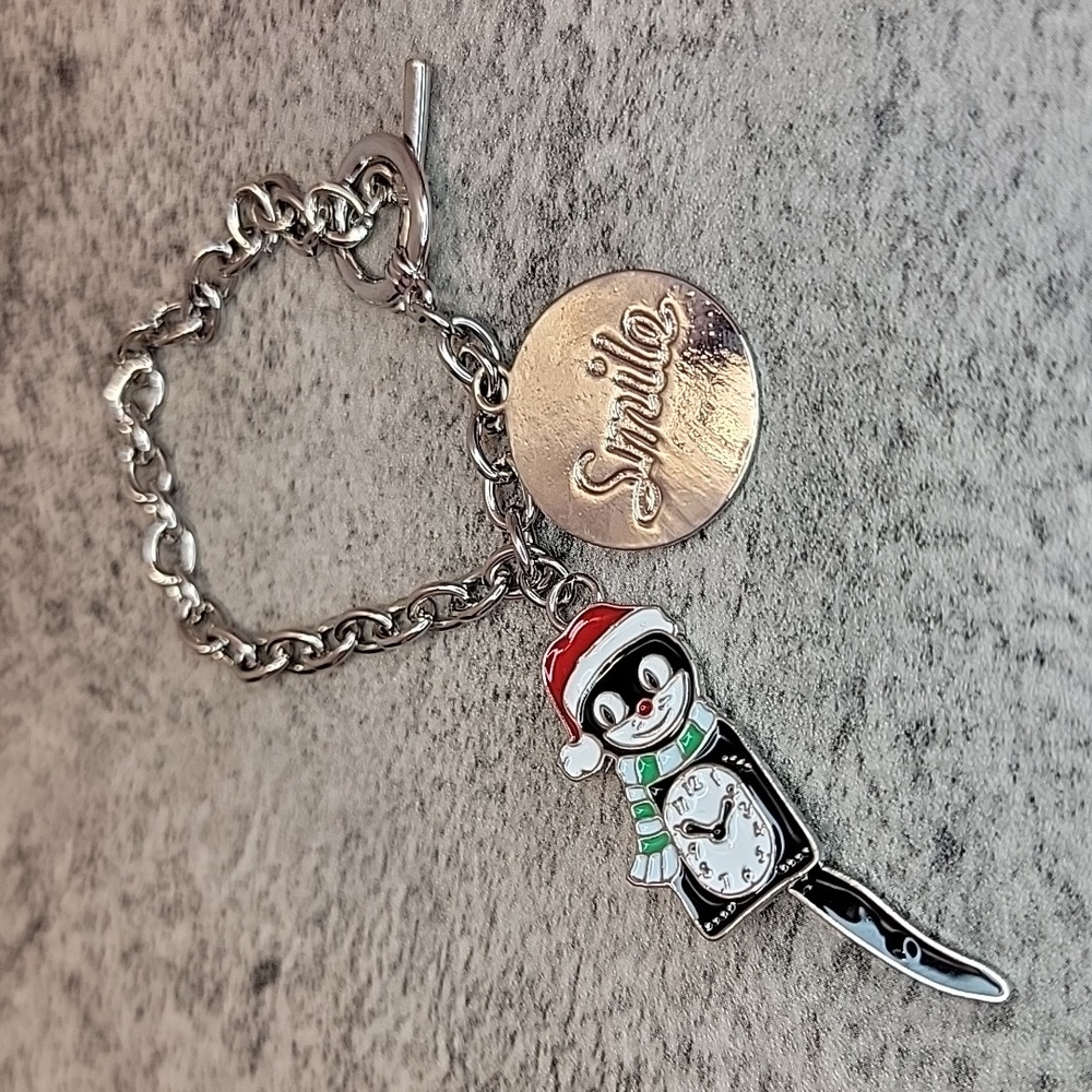 One of a kind Christmas Kit-Cat Klock clock Charm Bracelet